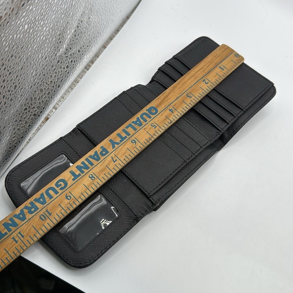 Michael Kors Bridgette Triflod Coin Case Wallet Black Gray Gold Logo Monogram - Picture 14 of 16